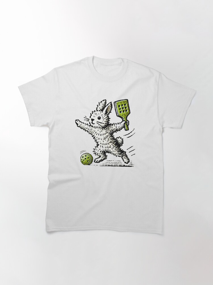 Thumbnail 3 of 7, Classic T-Shirt, Easter Bunny Pickleball Player in Action - Minimalist Animal Art designed and sold by BeaverFriends.