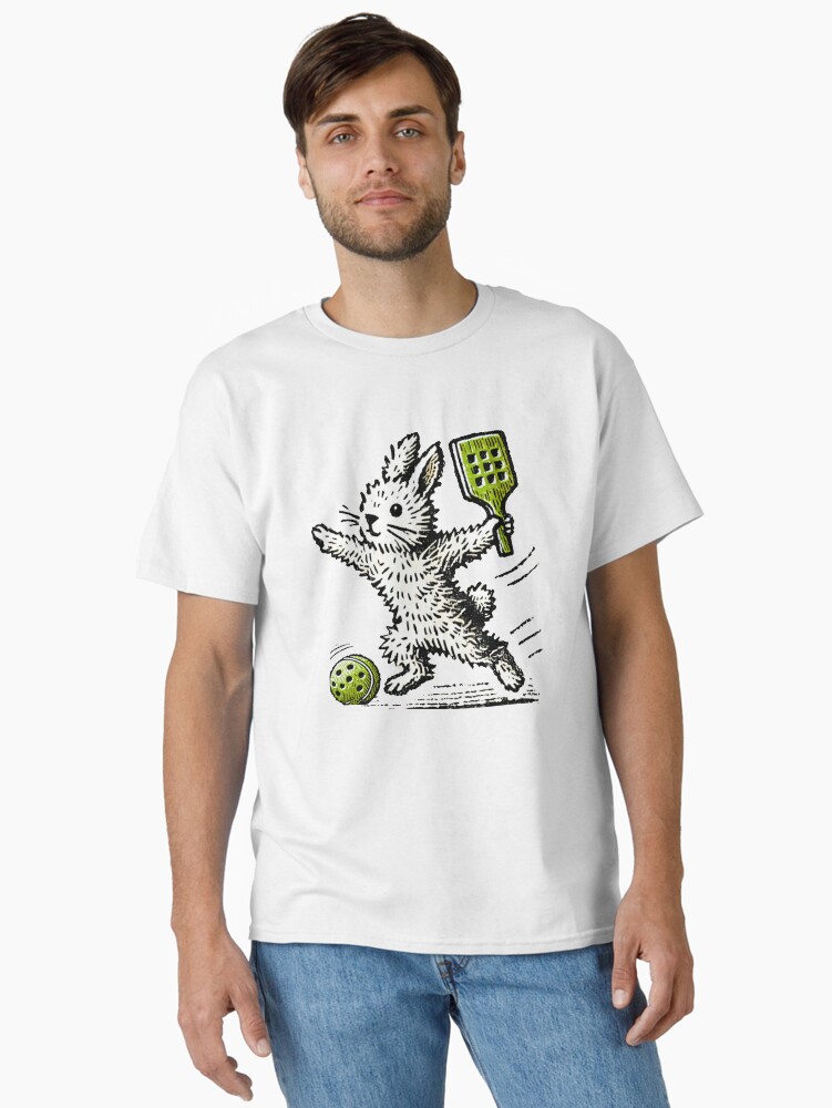 Thumbnail 2 of 7, Classic T-Shirt, Easter Bunny Pickleball Player in Action - Minimalist Animal Art designed and sold by BeaverFriends.