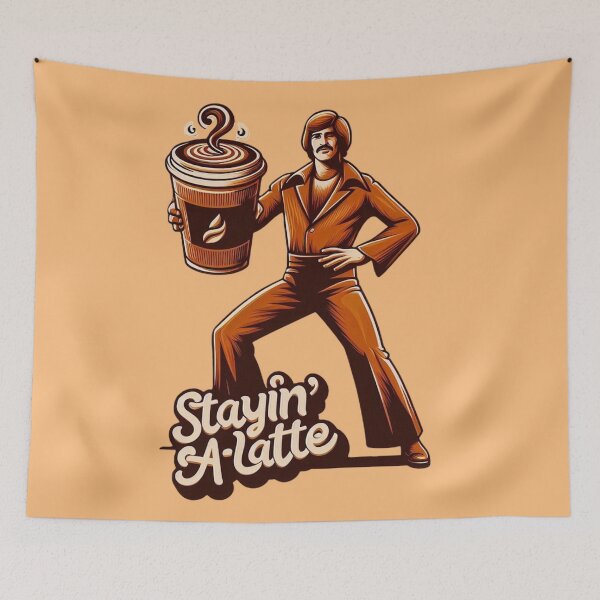 Item preview, Stayin’ A-Latte – 70s Retro Disco Coffee Vibes designed and sold by Divine Lens Art.