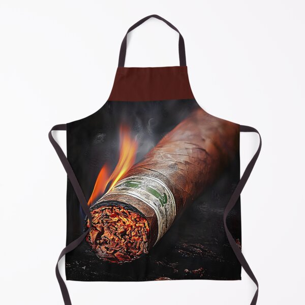 Item preview, Close-Up of Glowing Lit Cigar with Curling Smoke and Bright Flames, Highlighting Tobacco Textures Digital AI Art designed and sold by OlfactoART Studio.