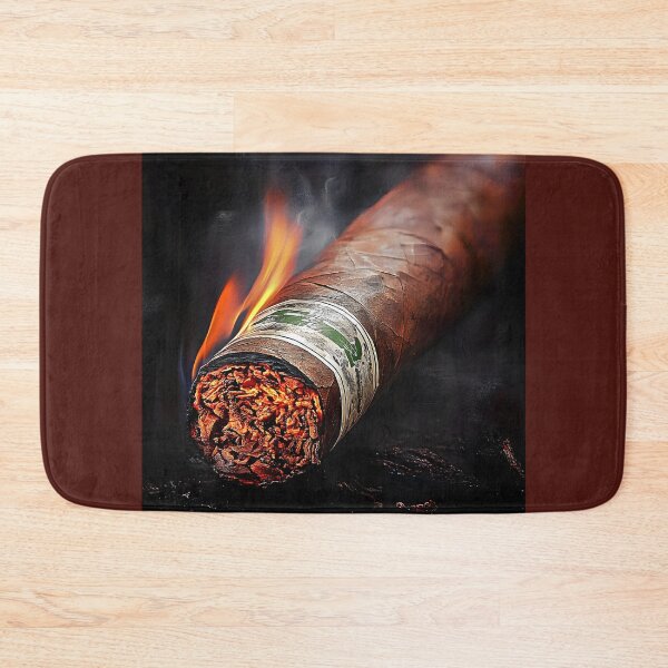 Item preview, Close-Up of Glowing Lit Cigar with Curling Smoke and Bright Flames, Highlighting Tobacco Textures Digital AI Art designed and sold by OlfactoART Studio.