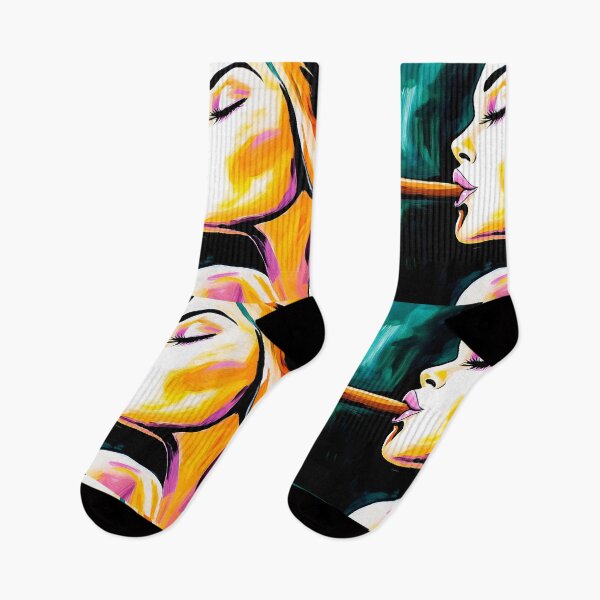 Item preview, Digital AI Generated Art of a Femme Fatale Exhaling Cigar Smoke with Colorful Face Against Dark Teal Background designed and sold by OlfactoART Studio.