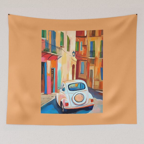 Item preview, Vintage Car on a Colorful Italian Street with Sunlit Shadows and Whimsical Charm designed and sold by OlfactoART Studio.