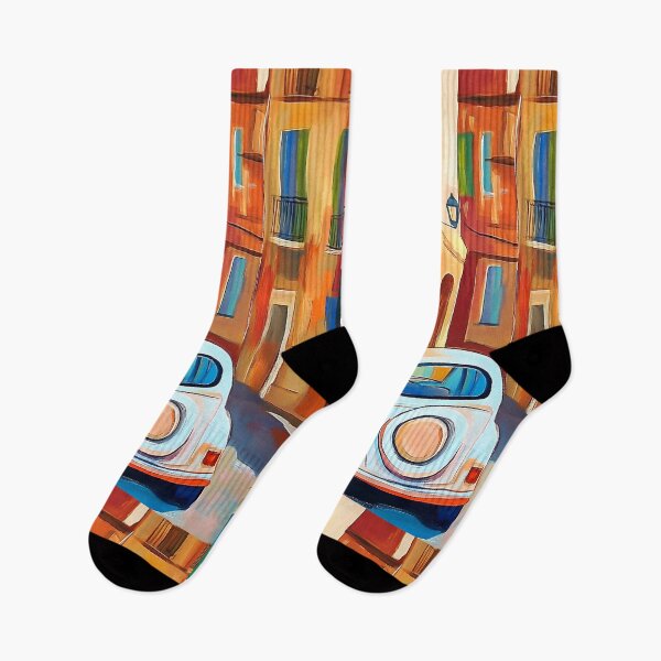 Item preview, Vintage Car on a Colorful Italian Street with Sunlit Shadows and Whimsical Charm designed and sold by OlfactoART Studio.