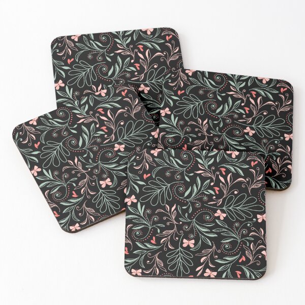 Item preview, Butterflies and Leaves in Pink, Coral and Mint on Black designed and sold by Lynne Adams.