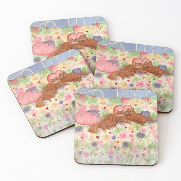 Item preview, Valentine Cats. Orange tabby cats with abstract floral design and hearts. designed and sold by KarenZuk.