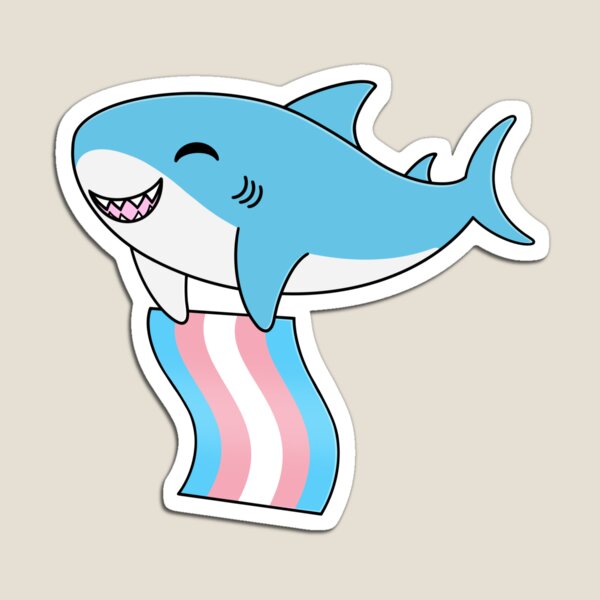 Item preview, Cute Happy Blahaj Blue Shark Holding a Trans Flag designed and sold by AroAxel.