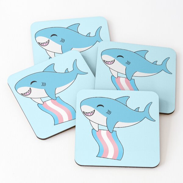 Item preview, Cute Happy Blahaj Blue Shark Holding a Trans Flag designed and sold by AroAxel.