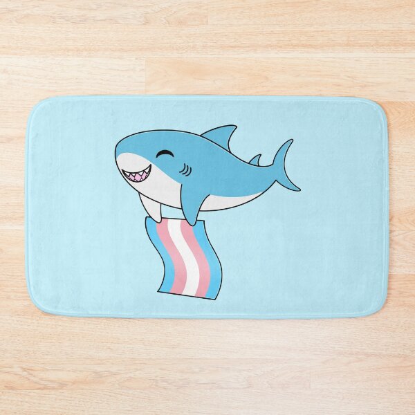 Item preview, Cute Happy Blahaj Blue Shark Holding a Trans Flag designed and sold by AroAxel.