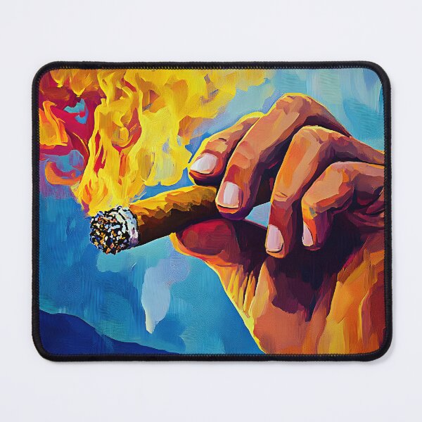 Item preview, Fiery Cigar Grasped in a Strong Hand with Vivid Flames and Swirling Blue Smoke designed and sold by OlfactoART Studio.