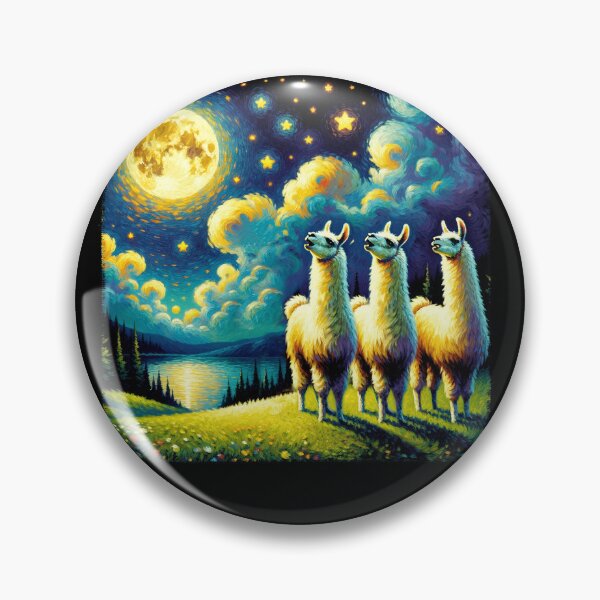 Item preview, Starry Night Three Llama Alpacsa Howling at Moon Van Gogh Lover designed and sold by Kimberley King Art  King Art.