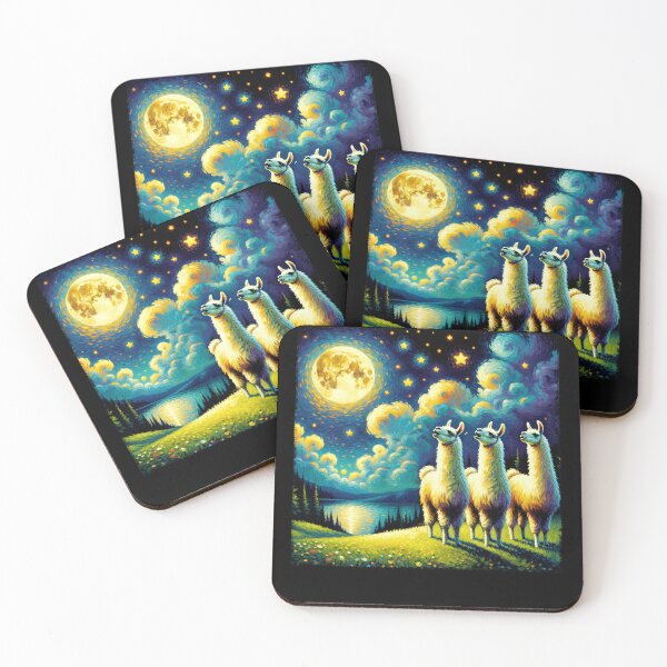 Item preview, Starry Night Three Llama Alpacsa Howling at Moon Van Gogh Lover designed and sold by Kimberley King Art  King Art.