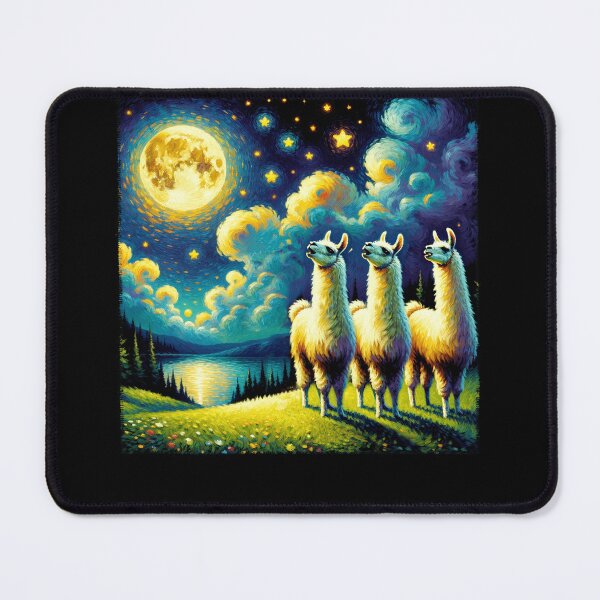 Item preview, Starry Night Three Llama Alpacsa Howling at Moon Van Gogh Lover designed and sold by Kimberley King Art  King Art.