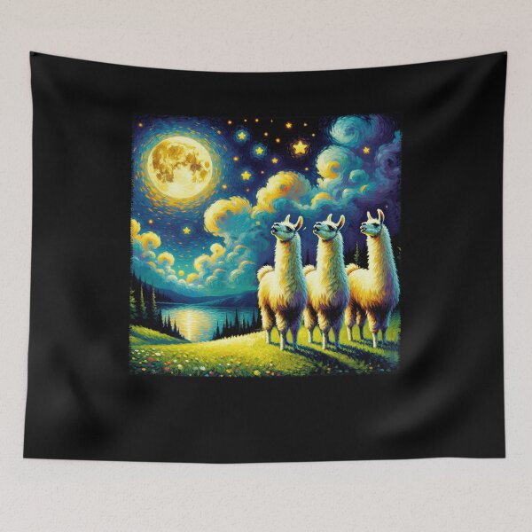 Item preview, Starry Night Three Llama Alpacsa Howling at Moon Van Gogh Lover designed and sold by Kimberley King Art  King Art.