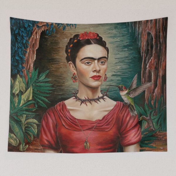 Item preview, Frida Kahlo Inspired Self-Portrait with Thorn Necklace and Hummingbird designed and sold by Tamas Das.