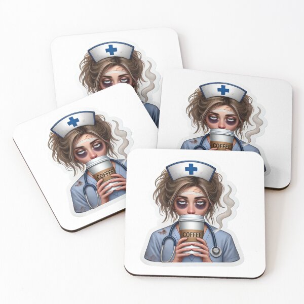 Item preview, "Exhausted Nurse Clutching Coffee in Relief" designed and sold by ForFamily1120.
