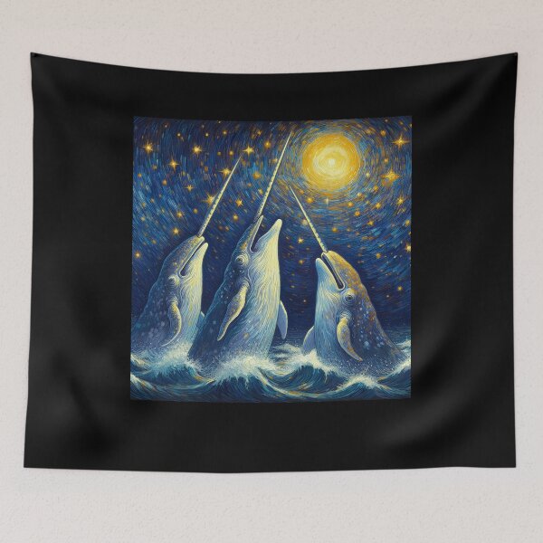Item preview, Starry Night Three Narwhals Howling at Moon Narwhal Lover designed and sold by Kimberley King Art  King Art.