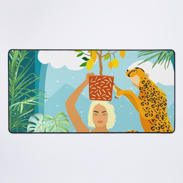 Item preview, Bring The Jungle Home Illustration, Tropical Cheetah Wild Cat & Woman Painting designed and sold by 83oranges.com.