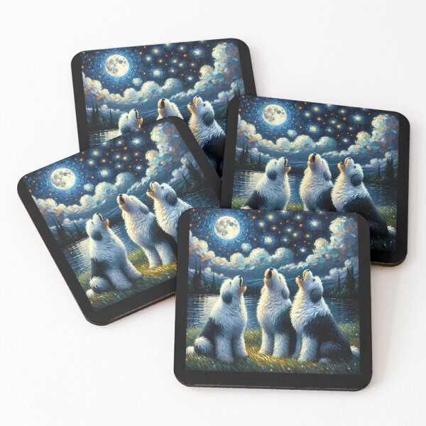 Item preview, Starry Night Three Old English Sheepdogs Howling at Moon Dog Lover designed and sold by Kimberley King Art  King Art.
