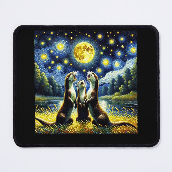 Item preview, Starry Night Three Otters Howling at Moon Van Gogh Lover designed and sold by Kimberley King Art King Art.