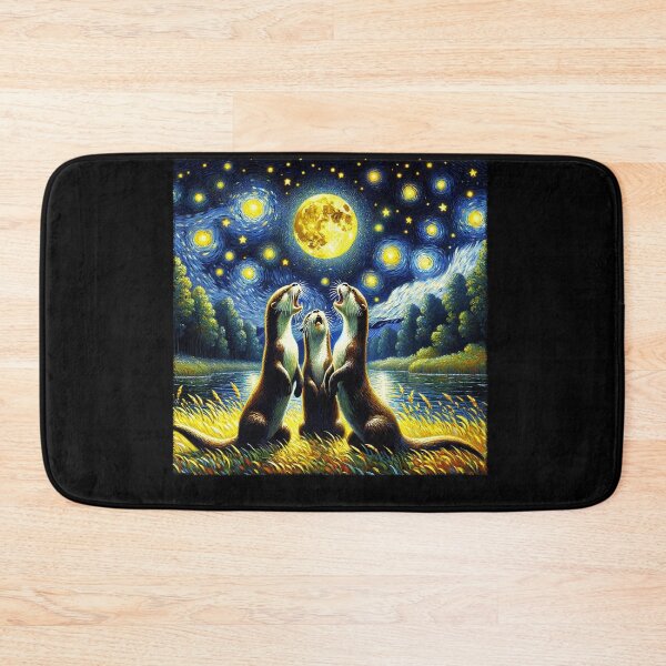 Item preview, Starry Night Three Otters Howling at Moon Van Gogh Lover designed and sold by Kimberley King Art  King Art.
