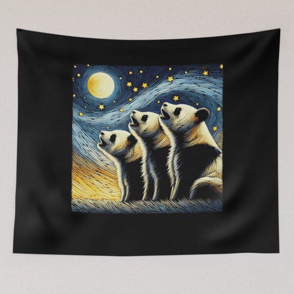 Item preview, Starry Night Three Pandas Howling at Moon Van Gogh Lover designed and sold by Kimberley King Art  King Art.