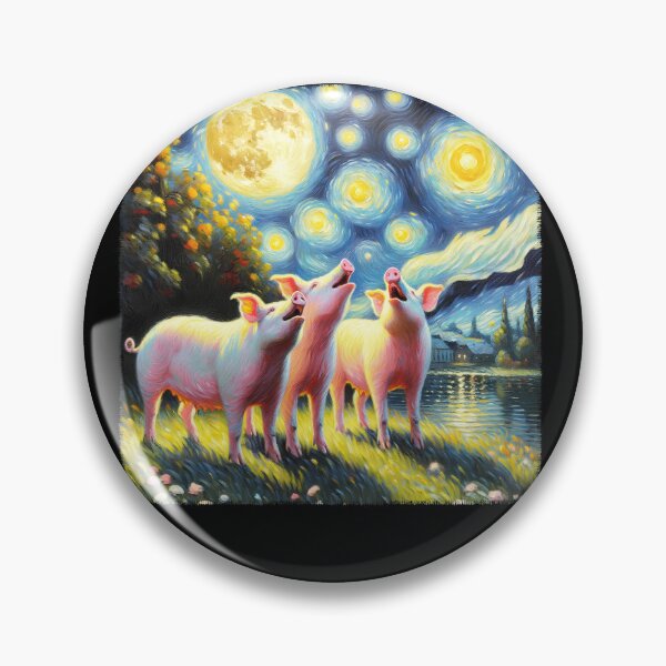 Item preview, Starry Night Three Pigs Howling at Moon Van Gogh Lover designed and sold by Kimberley King Art  King Art.