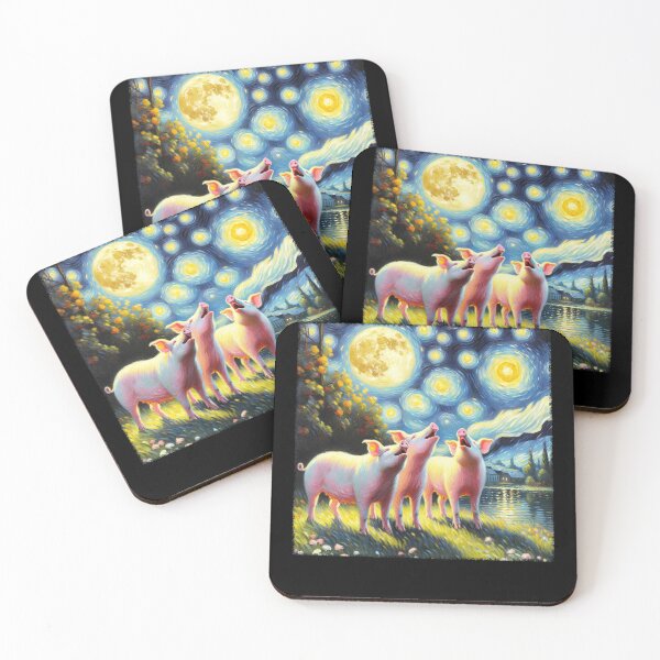 Item preview, Starry Night Three Pigs Howling at Moon Van Gogh Lover designed and sold by Kimberley King Art  King Art.