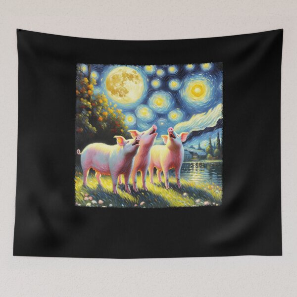 Item preview, Starry Night Three Pigs Howling at Moon Van Gogh Lover designed and sold by Kimberley King Art  King Art.