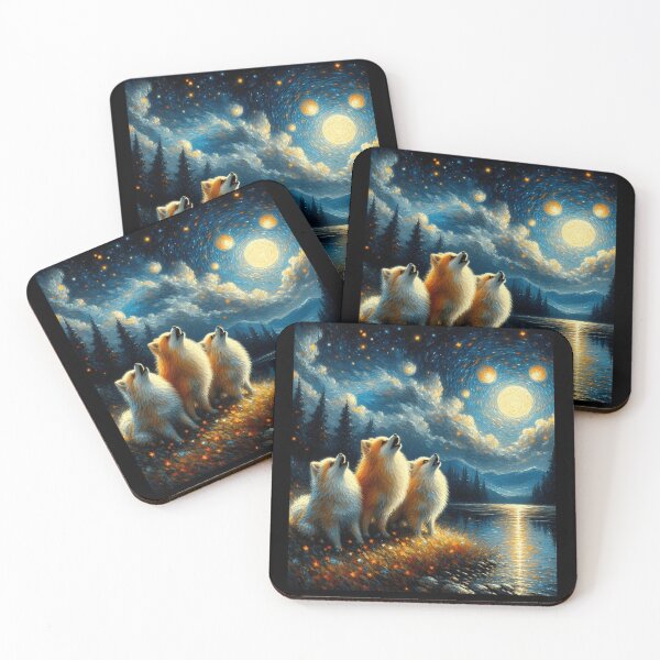 Item preview, Starry Night Three Pomeranians Howling at Moon Dog Lover designed and sold by Kimberley King Art  King Art.