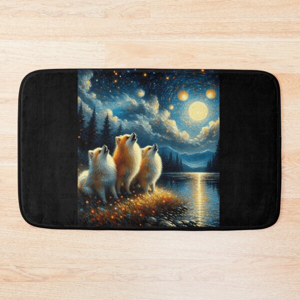Item preview, Starry Night Three Pomeranians Howling at Moon Dog Lover designed and sold by Kimberley King Art  King Art.