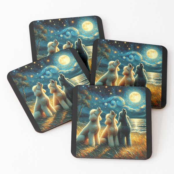 Item preview, Starry Night Three Poodles Howling at Moon Dog Lover designed and sold by Kimberley King Art  King Art.