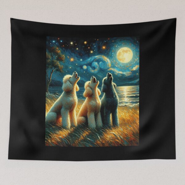 Item preview, Starry Night Three Poodles Howling at Moon Dog Lover designed and sold by Kimberley King Art  King Art.