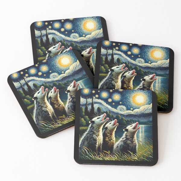 Item preview, Starry Night Three Possums Howling at Moon Opossum Lover designed and sold by Kimberley King Art  King Art.