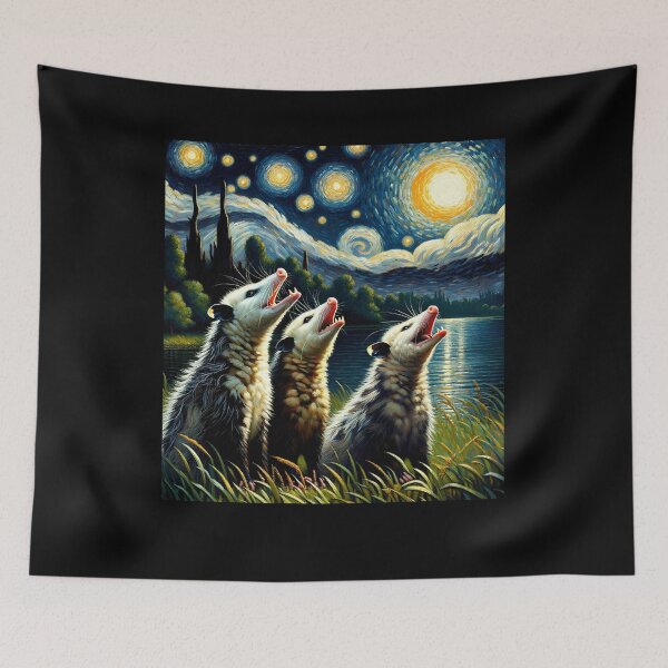 Item preview, Starry Night Three Possums Howling at Moon Opossum Lover designed and sold by Kimberley King Art  King Art.