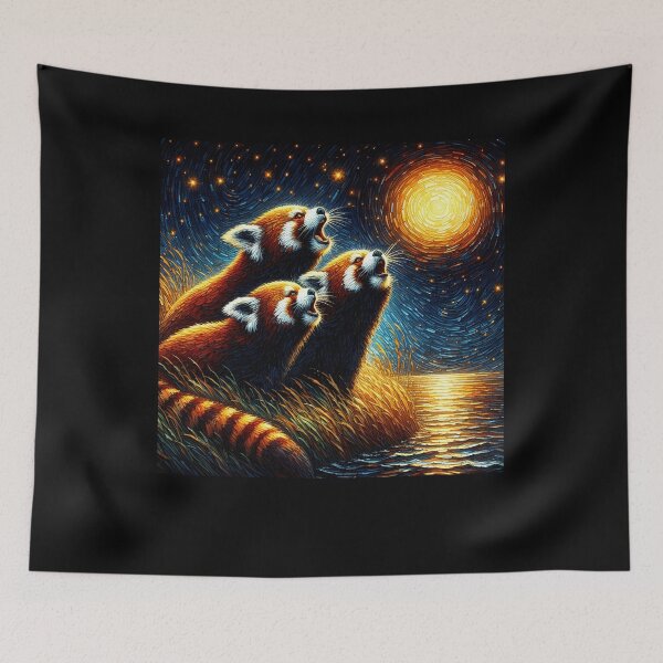 Item preview, Noche estrellada Tres pandas rojos aullando a la luna Amante de los pandas rojos designed and sold by Kimberley King Art King Art.