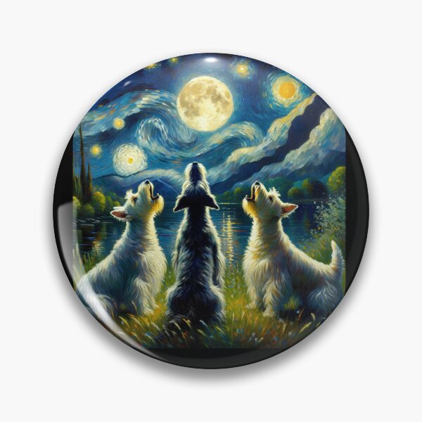 Item preview, Starry Night Three Scottish Terriers Howling at Moon Dog Lover designed and sold by Kimberley King Art  King Art.