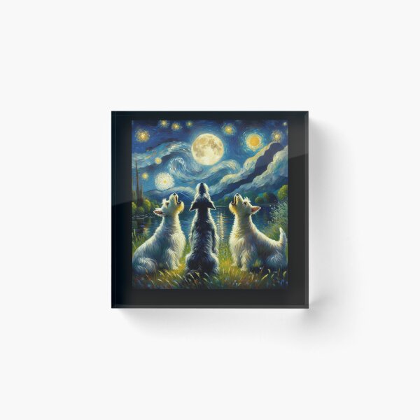 Item preview, Starry Night Three Scottish Terriers Howling at Moon Dog Lover designed and sold by Kimberley King Art  King Art.