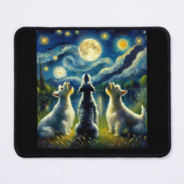 Item preview, Starry Night Three Scottish Terriers Howling at Moon Dog Lover designed and sold by Kimberley King Art King Art.