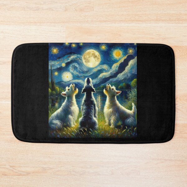 Item preview, Starry Night Three Scottish Terriers Howling at Moon Dog Lover designed and sold by Kimberley King Art  King Art.