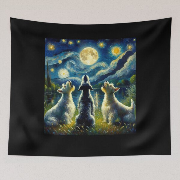 Item preview, Starry Night Three Scottish Terriers Howling at Moon Dog Lover designed and sold by Kimberley King Art  King Art.