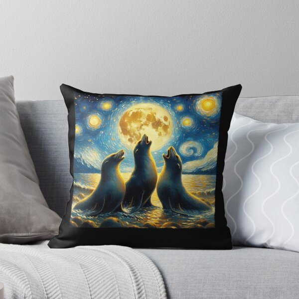 Item preview, Starry Night Three Seals Howling at Moon Van Gogh Lover designed and sold by Kimberley King Art  King Art.