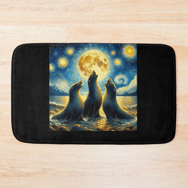 Item preview, Starry Night Three Seals Howling at Moon Van Gogh Lover designed and sold by Kimberley King Art  King Art.
