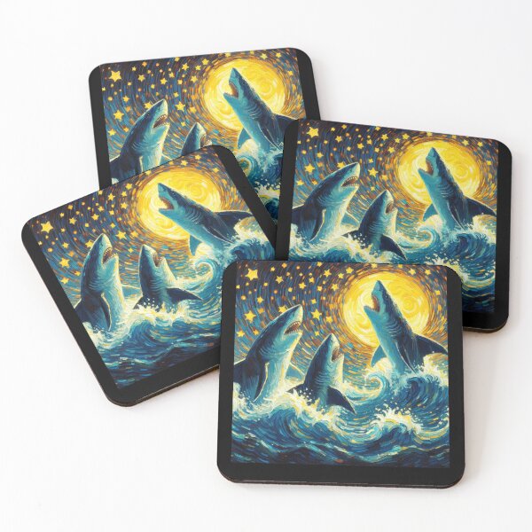Item preview, Starry Night Three Sharks Howling at Moon Van Gogh Lover designed and sold by Kimberley King Art  King Art.