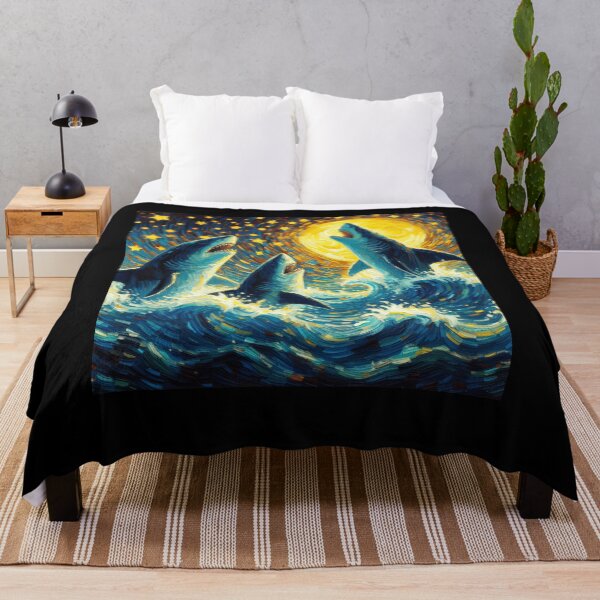 Item preview, Starry Night Three Sharks Howling at Moon Van Gogh Lover designed and sold by Kimberley King Art  King Art.