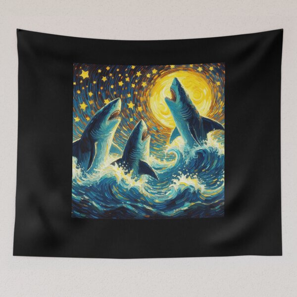 Item preview, Starry Night Three Sharks Howling at Moon Van Gogh Lover designed and sold by Kimberley King Art  King Art.