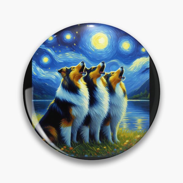 Item preview, Starry Night Three Shetland Sheepdogs Howling at Moon Dog Lover designed and sold by Kimberley King Art  King Art.