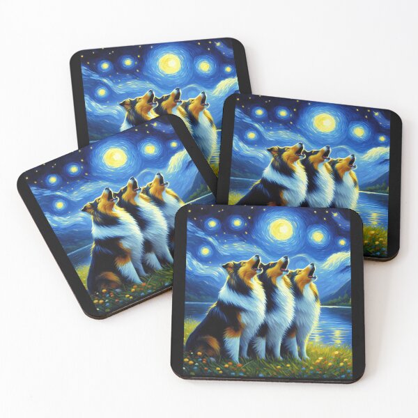 Item preview, Starry Night Three Shetland Sheepdogs Howling at Moon Dog Lover designed and sold by Kimberley King Art  King Art.