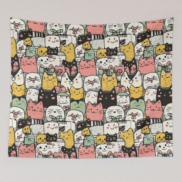 Item preview, Cheerful doodle illustrations showcasing cats and sushi charm designed and sold by Piotrek0001.