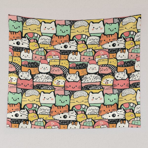Item preview, Playful cat doodles meet whimsical sushi art delight designed and sold by Piotrek0001.
